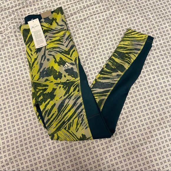 adidas X Zoe Saldana Green Gym Workout Leggings Pants Tights Size Small - Picture 4 of 4